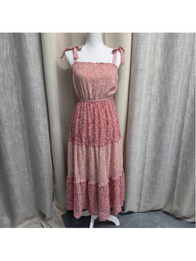 Sincerely Jules Dusty Rose Floral Summertime Boho Tiered Maxi Dress Size S